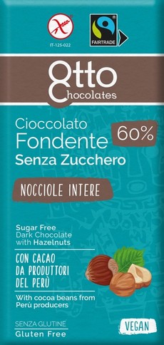 Cioccolato Fondente Senza Zucchero con nocciole 100 grammi